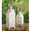 Ornate White Cutout Candle Lantern - 25 inches