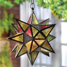 Jewel-Tone Multi-Color Star Candle Lantern