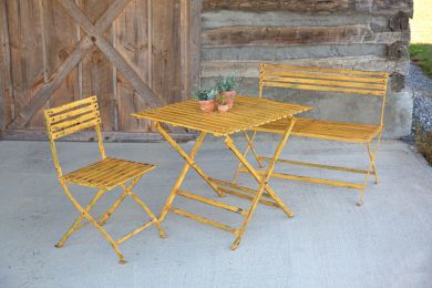 Distressed Yellow Iron Folding Table