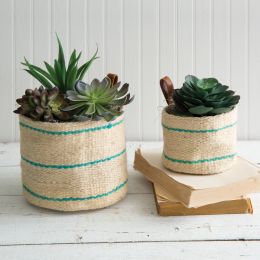 Set of Two Tulum Storage Planters with Leather Handles