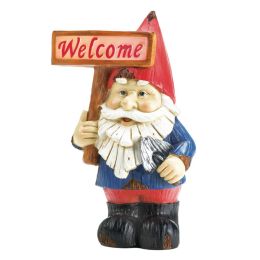 Solar Light-Up Garden Gnome with Welcome Sign