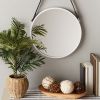 Round Hanging Wall Mirror with Faux Leather Strap - White