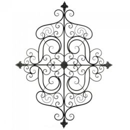 Scrolled Iron Wall Plaque with Fleur De Lis Details