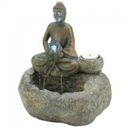 Light-Up Buddha Fountain with Candle Holder