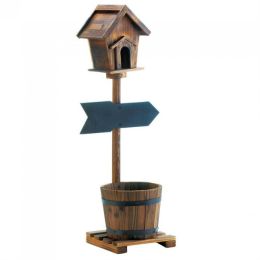 Rustic-Look Pedestal Bird House Planter with Chalk Board