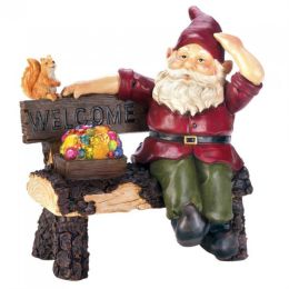 Solar Gnome on Welcome Bench with Light-Up Jewels