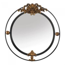 Round Metal Wall Mirror with Flourish Accents