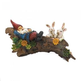 Sleeping Gnome with Rabbits Solar Light-Up Garden Decor