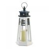 Navy Blue and White Wood Lighthouse Candle Lantern - 19 inches