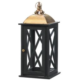 Black Wood Candle Lantern with Bold Metal Top - 21 inches