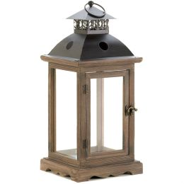 Wood Frame Candle Lantern (Size: 18.5 inches)