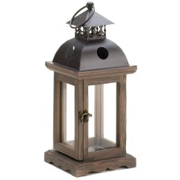 Wood Frame Candle Lantern (Size: 12 inches)