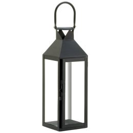 Square Clear Glass Candle Lantern - 15 inches (Color: Black)