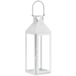 Square Clear Glass Candle Lantern - 15 inches (Color: White)