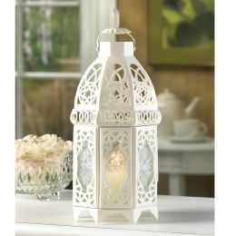 Lacy Cutout Candle Lantern (Color: White, Size: 12 inches)