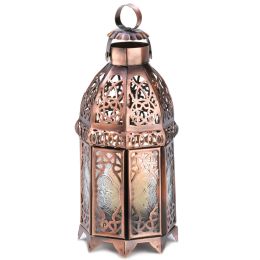Lacy Cutout Candle Lantern (Color: Copper-Tone, Size: 9.5 inches)