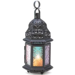 Glass Moroccan Candle Lantern - 10 inches (Color: Multi-Colored)
