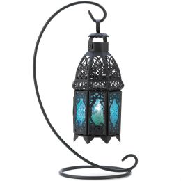 Glass Moroccan Hanging Candle Lantern (Color: Dark Blue)