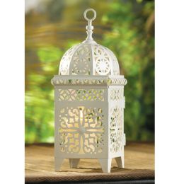 Lacy Cutout Candle Lantern (Color: White, Size: 11 inches)