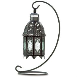 Glass Moroccan Hanging Candle Lantern (Color: Clear)