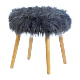 Faux Fur Stool with Wood Legs (Color: Gray)