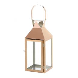 Rose Gold Stainless Steel Candle Lantern (Size: 15.25 inches)