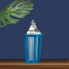 Blue Wood Candle Lantern with Stainless Steel Top