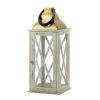 Distressed White Wood Candle Lantern with Gold Top