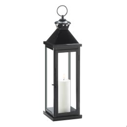 Glossy Black Metal Candle Lantern (Size: 20.5 inches)