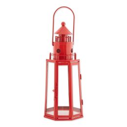 Metal Lighthouse Candle Lantern (Color: Red)