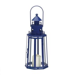 Metal Lighthouse Candle Lantern (Color: Dark Blue)
