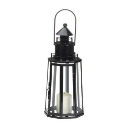 Metal Lighthouse Candle Lantern (Color: Black)
