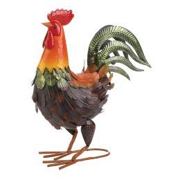 Country Rooster Metal Statue (Color: Colorful)