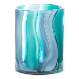 Blue Swirls Cylinder Glass Vase (Size: 6.5 inches)