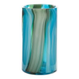Blue Swirls Cylinder Glass Vase (Size: 10 inches)