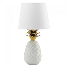 White Pineapple Lamp with Leaves (Color: Gold)
