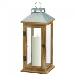 Square Wood Candle Lantern with Metal Top (Size: 18 inches)