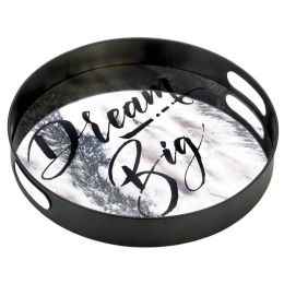 Dream Big Round Mirrored Metal Tray (Size: 15 inches)