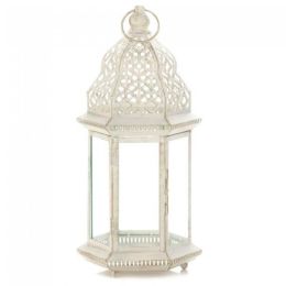 Vintage-Look White Candle Lantern (Size: 16 inches)