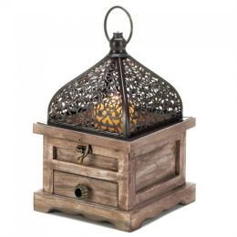 Flip-Top Wood Lantern with Drawer (Size: 8 inches)