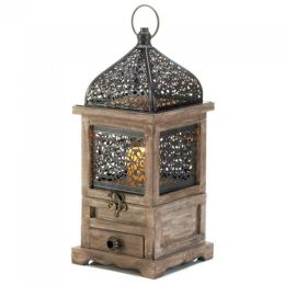 Flip-Top Wood Lantern with Drawer (Size: 14 inches)