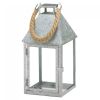 Galvanized Metal Candle Lantern with Rope Handle