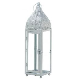 Silver Moroccan-Style Candle Lantern (Size: 15 inches)