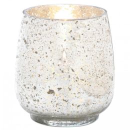 Distressed Silver Mercury Glass Candle Holder (Size: 8 inches)