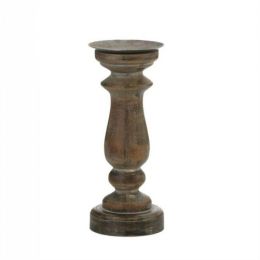 Antique-Style Wood Pillar Candle Holder (Size: 11 inches)