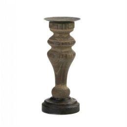 Antique-Style Wood Pillar Candle Holder (Size: 12 inches)