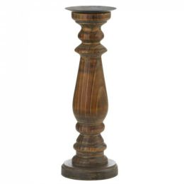 Antique-Style Wood Pillar Candle Holder (Size: 15 inches)
