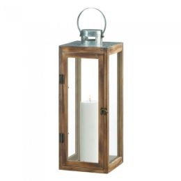 Square Wood Candle Lantern with Metal Top (Size: 19.5 inches)