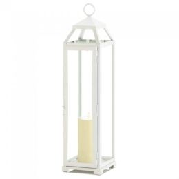 Country White Open Top Metal Candle Lantern (Size: 22 inches)