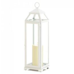 Country White Open Top Metal Candle Lantern (Size: 19 inches)